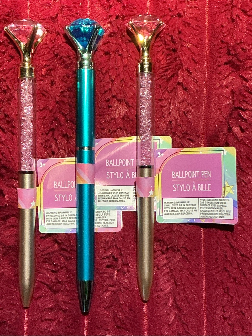 Sparkling Diamond-Tip Ballpoint Pen - Teal, Pink & Gold